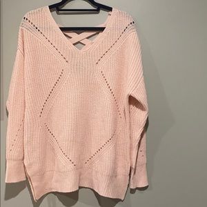 Pink Knit Sweater Criss-Cross Back Size L
